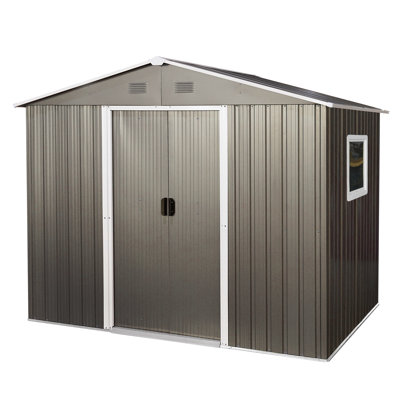 8ft X 6ft Outdoor Metal Shed, Coffee. Galvanized Iron Construction For Durability, Painted Panels, Punched Vents Ventilation. Sliding Doors & Padlock. Easy Assembly. Resistance Shed In Robust