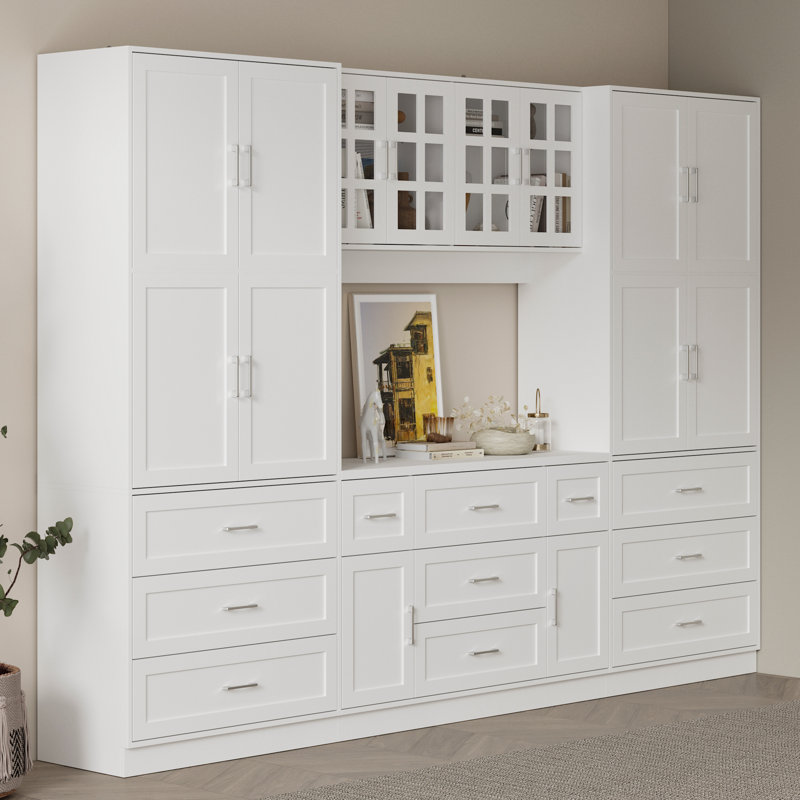 78.7'' H X 110'' W 11-Drawer Bookcase With Glass Doors