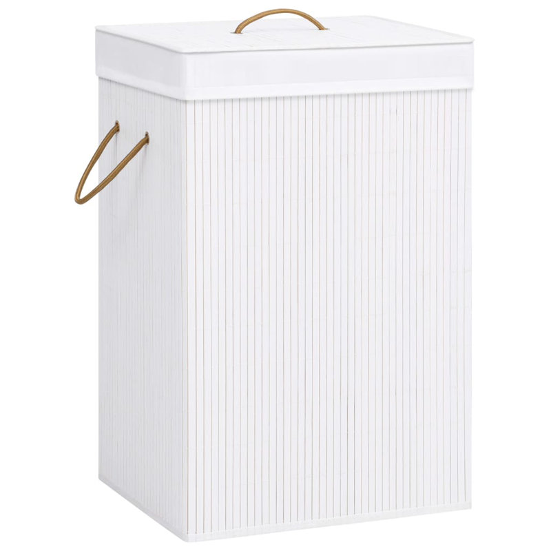 Collapsible Laundry Basket Laundry Bin Dirty Clothes Hamper Bamboo, Small (23.6" H x 15.7" W x 11.8" D), White
