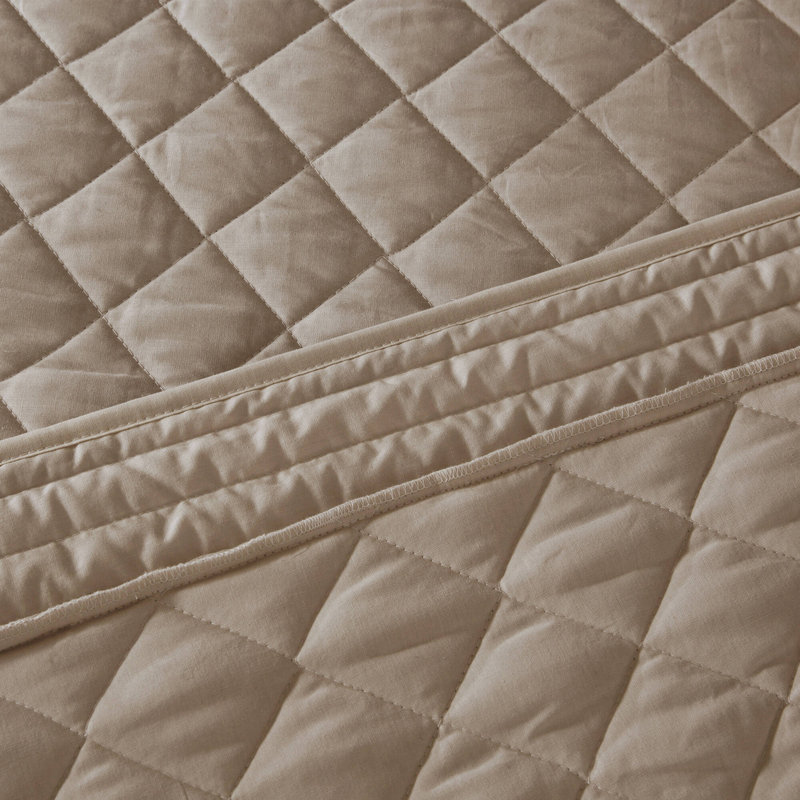 Ensemble de courtepointe grand et moderne 100% coton Breanna kaki 4 pièces, Courtepointe grand taille, 2 taies décoratives et