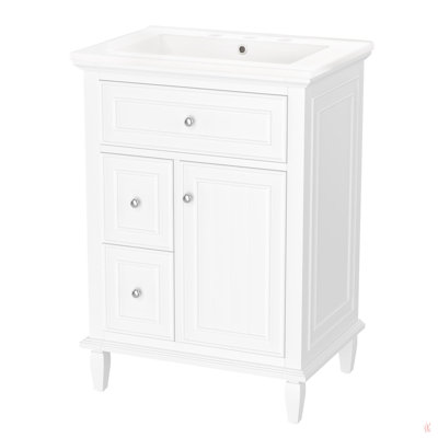 Meuble-lavabo 24 po avec lavabo, meuble-lavabo avec un tiroir rabattable et deux tiroirs, tablette réglable, bois massif et panneau de fibres à densité moyenne