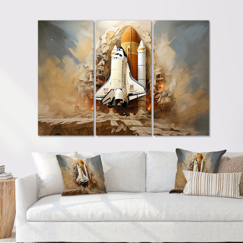 Abstract Space Shuttle Launch - Space Shuttle Canvas Wall Art Set, 28" H x 36" W x 1" D