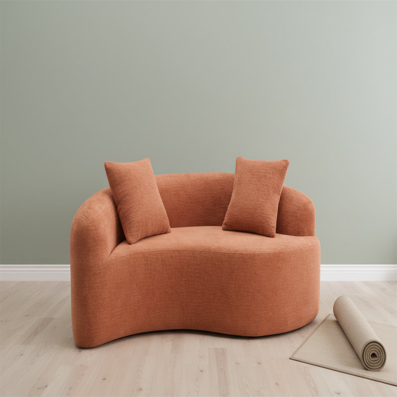 S-curve Chenille Upholstered Sofa Set, Orange