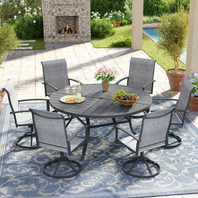 Ensemble de salle à manger de patio 7 pièces 7 pièces avec chaises pivotantes en textilène