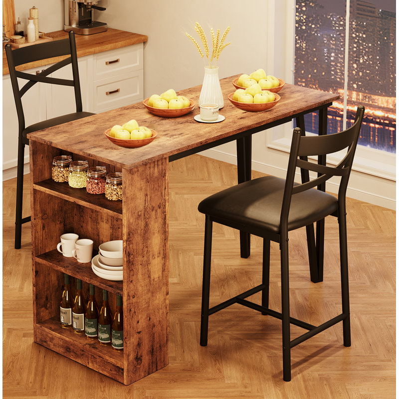 3-piece Kitchen Table Set With 2 Upholstered Chairs,kitchen Bar Table And Chairs For 2, Brown