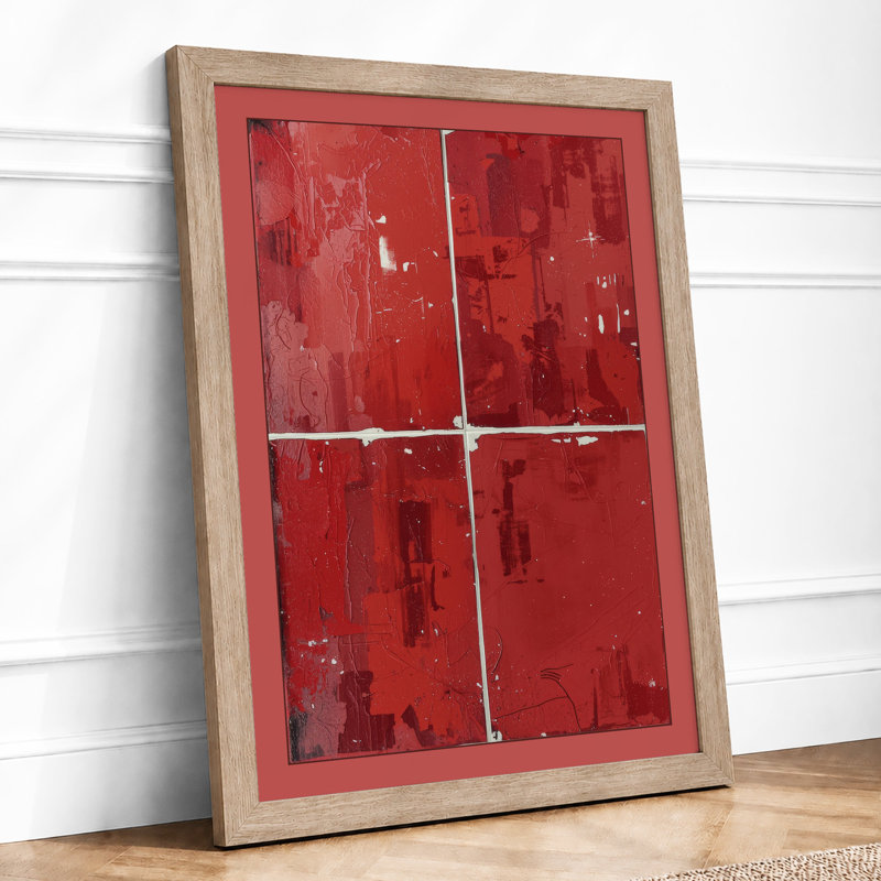 Four Red Fragments Industrial - Framed Print, A4 - 29.7 x 21.0 cm, Oak
