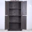 Buffet élégant avec 4 portes en miroir en acrylique, tablettes réglables et finition en bois aggloméré brun foncé pour un rangement et un décor polyvalents-1838124266