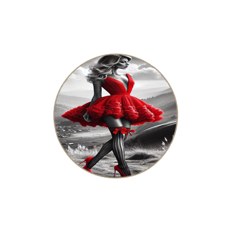 Red Heeled Dress Patterned Woven Base Rug Machine Washable, Runner 3'3" x 6'7" Rug Pad Included