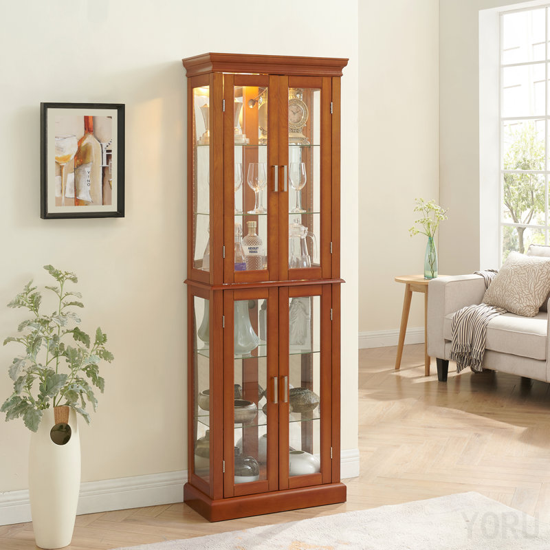 Vitrine en verre, rétroéclairé, miroir, tablettes trempées - standard