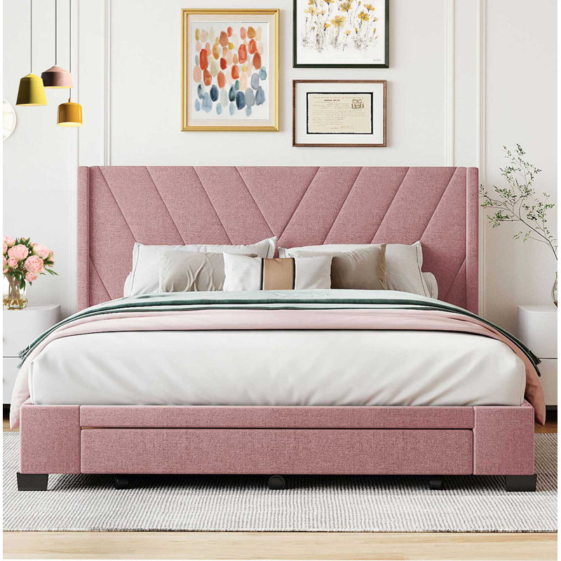 Delleker Upholstered Platform Storage Bed, Pink
