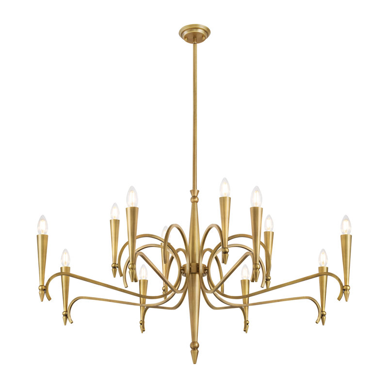 Lustre 12 lumières en laiton Riviera, H 24,63 po x l 44 po x P 44 po, 12 lumières