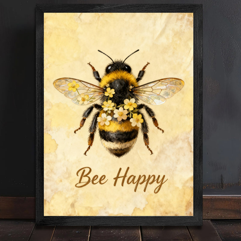 "Black Bee", art mural rétro, impression encadrée de style rétro, H 11 po x l 9 po