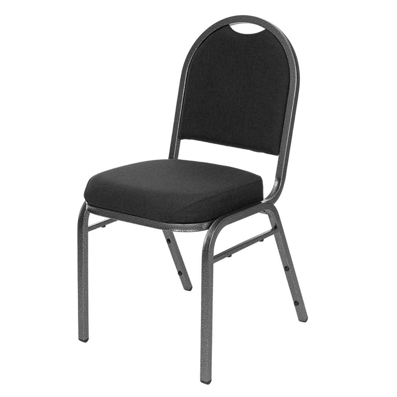 Celia Fabric Stack Chair (2 Pack), Ebony Black, Silver
