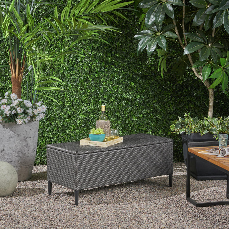 Banc de rangement en rotin pour l'extérieur, Gris