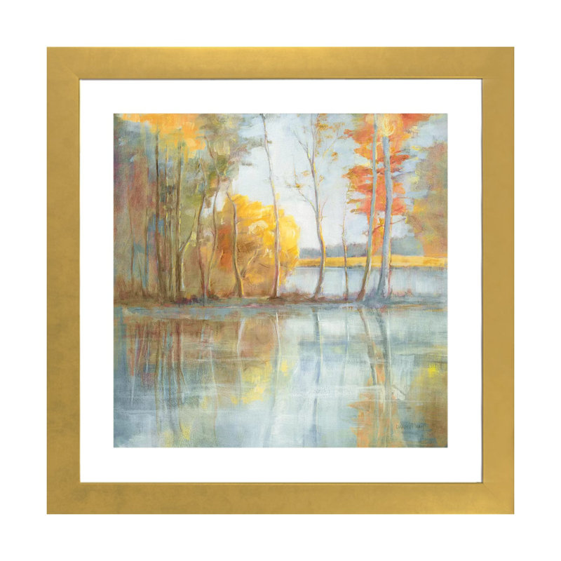 Reflet bord de lac par Danhui nai-impression, Papier encadré doré, Blanc, H 16 po x l 16 po x p 1 po