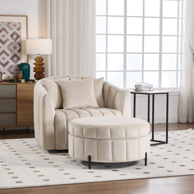 Upholstered  Swivel Barrel Armchair With Ottoman