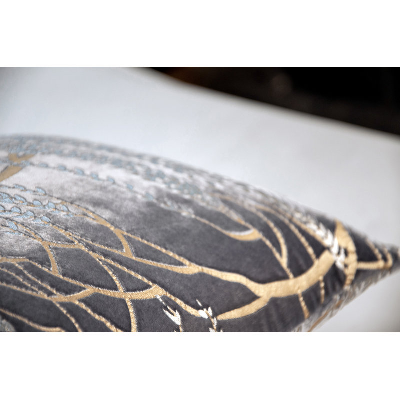 Willow Metallic Rectangular Velvet Pillow Cover & Insert, Silver, Rectangle 12"H x 24"W