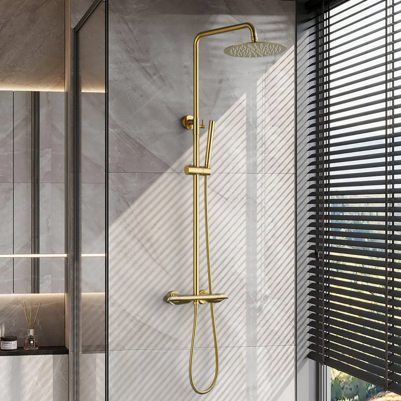 47.24" Solid Brass Thermostatic Exposed Complete Shower System with Rough-in Valve