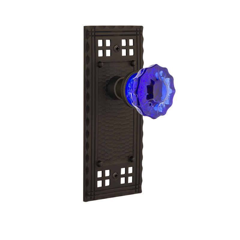 Plaque artisanale avec bouton de porte en cristal de cobalt, 2 3/8, Bronze frotté à l'huile