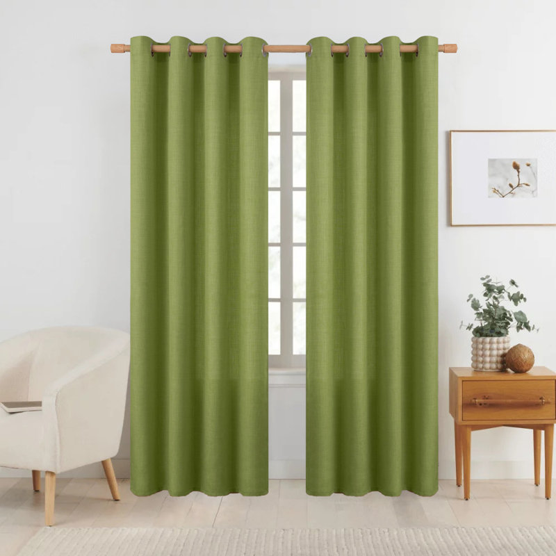 Semi Sheer Curtains, Grommet Top, Faux Linen, 2 Panels, 52" W x 95" L