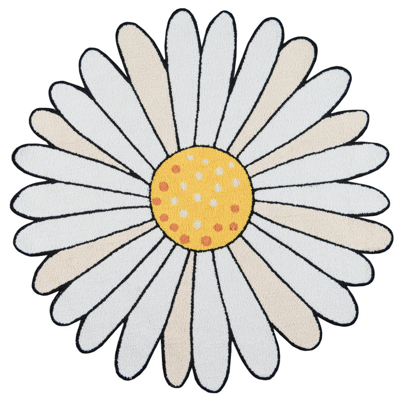 Daisy Ivory Round Floral Wool Kitchen Mat 4' x 4'