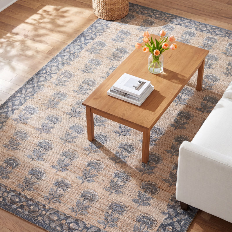 Nanni Saffron Hand Woven Performance Floral Indoor Rug, Rectangle 4' x 6'