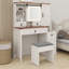 Ensemble de coiffeuse avec miroir lumineux coulissant Farmhouse, coiffeuse en verre avec station de charge, ensemble de meuble-lavabo 4 tiroirs 2 armoires avec tabouret-79513560