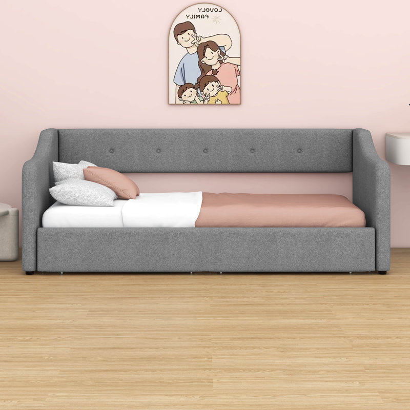 Twin XL To King Size Upholstered Daybed With Two Drawers, Linen Sofabed,No Box-Spring Needed, Gray