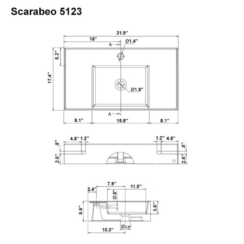 Scarabeo By Nameeks 17.4'' White Ceramic Rectangular Bathroom Sink with Overflow, One Hole