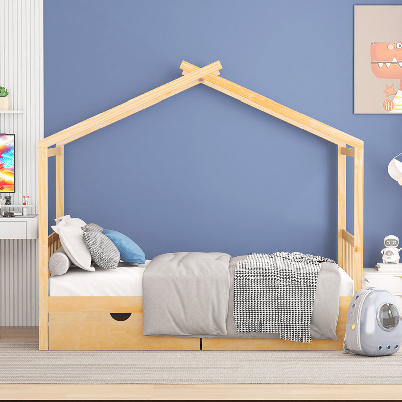 Full Bed with Roof Frame,Platform Bed,Bed Frame , Brown