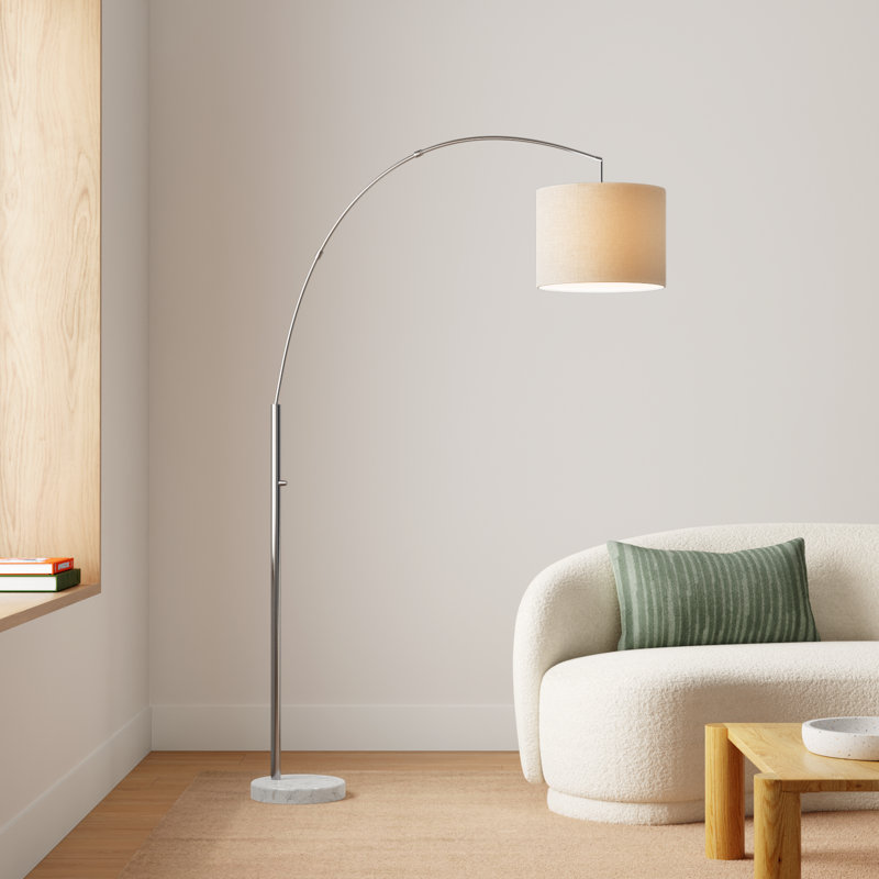Felice 73.5'' Arched Floor Lamp, White Marble, Gray