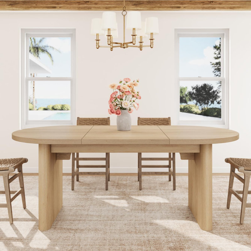 70.8 Inch Oval Dining Table for 6-8 People, Long Large Kitchen Table with Thick Sturdy Wooden Base, Farmhouse Dining Room Table for Kitchen, Living Room, Office