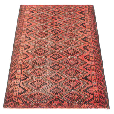 Tapis rouge Baluch unique fait à la main 3 pi 1 po x 6 pi 1 po One Of Kind