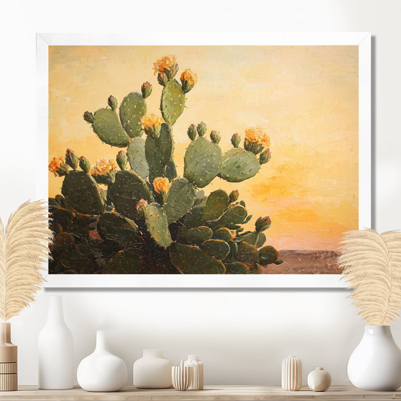 Paysage de cactus d'été dans le Nevada I - Décoration murale cactus floral, H 34 po x l 44 po, Blanc