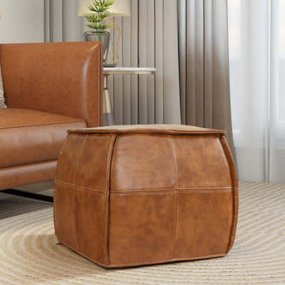No Assembly Needed Upholstered Footrest Pouf Full-Grain Genuine Leather Round Ottoman by Latitude Run