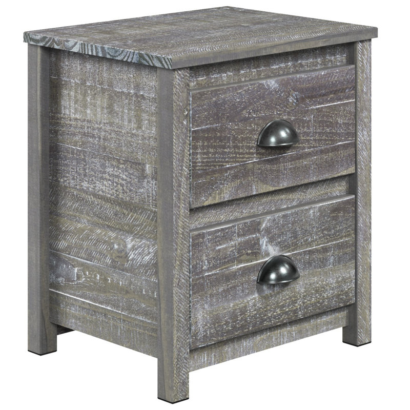 Table de chevet 2 tiroirs Arranda, Gris granite