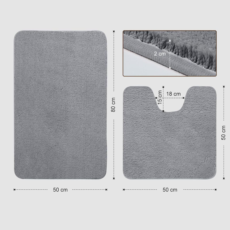 2 Piece Non-Slip Set, 50 X 80 CM Soft Plush, 50 X 50 Rectangle Bath Rug
