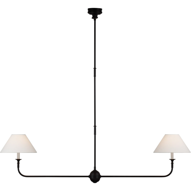 Thomas OBrien Piaf Large Two Light Linear Pendant, Aged Iron/Ebonized Oak