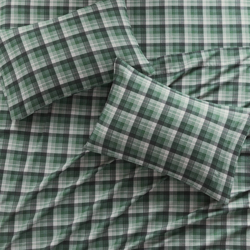 Ensemble de draps à carreaux doux et durable pour un sommeil confortable, Couvre-lit très grand californien + 2 taies d'ore