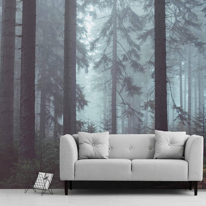 Grey Landscape of Forest Wall Mural, 100" L x 144" W
