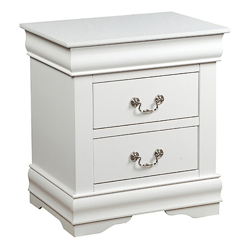 Table de chevet blanche avec 2 tiroirs pour l'ambiance de la chambre à coucher - Pin massif, 2 poignées enchanteresses magnétiques