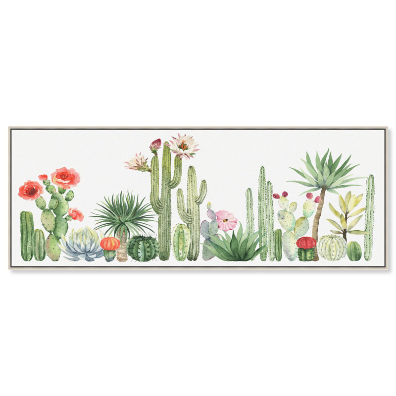 Art mural sur toile Cactus Over Doors II par Art Remedy, H 21 po x l 55 po, Encadrement argenté