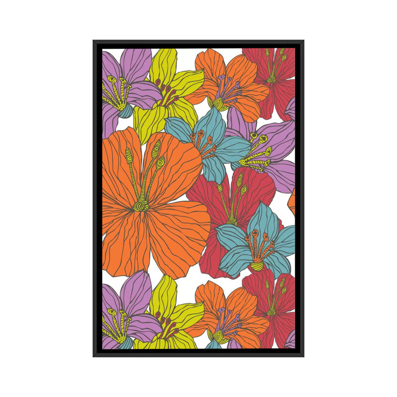 Fleurs tropicales, impression sur toile tendue, H 26 po x l 18 po x P 1,5 po, Cadre noir