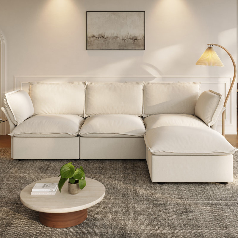 Canapé-lit modulaire en L en forme de L, canapé-lit modulaire convertible en velours, Velours côtelé beige
