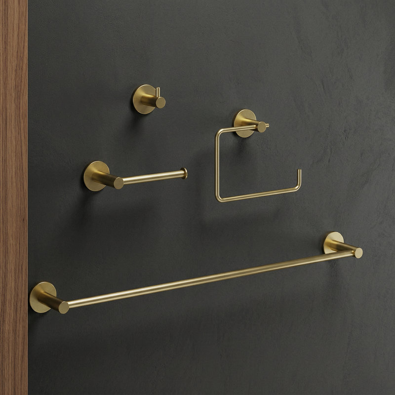 VIGO Cass 4-Piece Matte Brushed Gold Bathroom Hardware Set with 24-in Towel Bar, Toilet Paper Holder, Hand Towel Holder and Hook