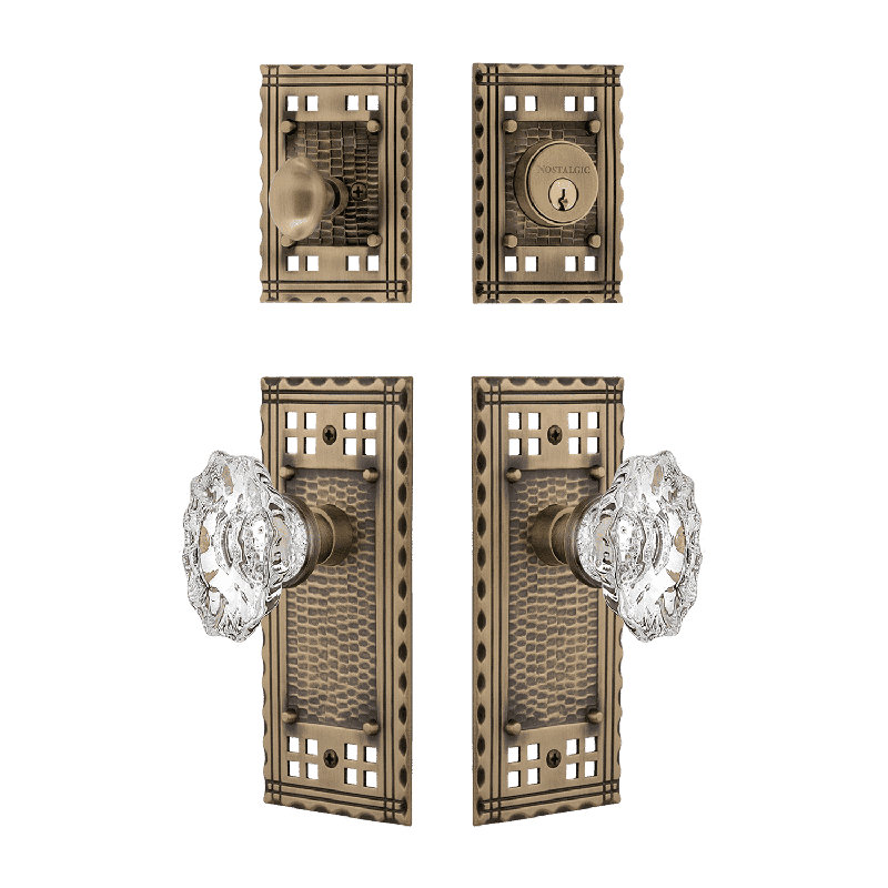 Nostalgic Warehouse Craftsman Entry Set with Chateau Crystal Knob, Antique Brass, 2.375