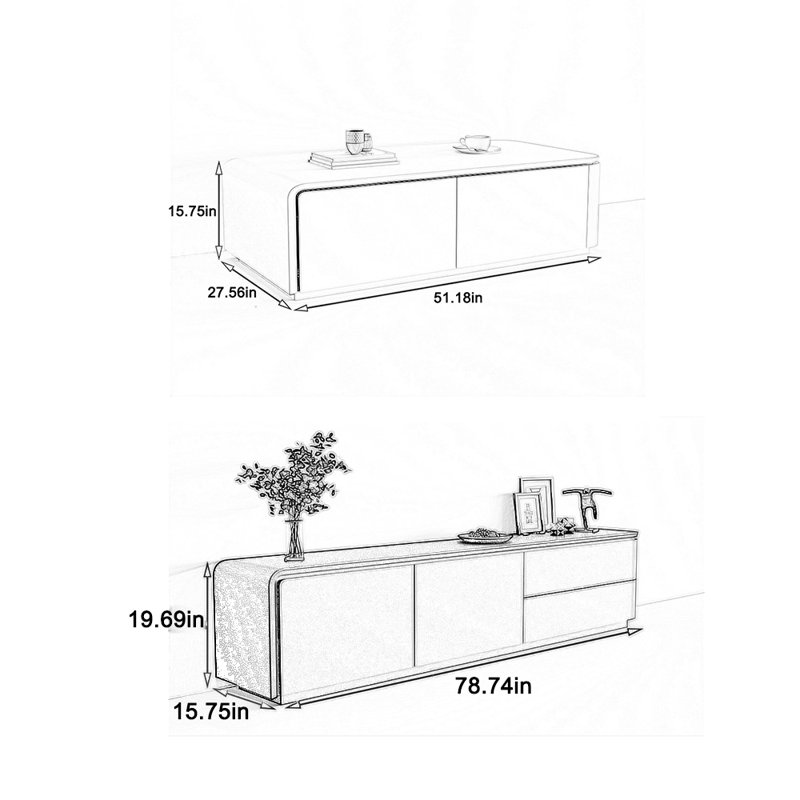 Meuble télé ouvert avec table basse et grand rangement, Noir, noir, noir, noir