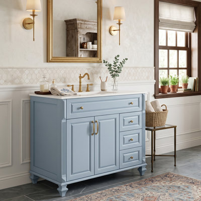 Meuble-lavabo autoportant de 91 cm (36 po) avec tiroir inclinable, lavabo en céramique, cadre en bois massif, 3 tiroirs et tablette réglable (noir/vert/blanc/indigo)