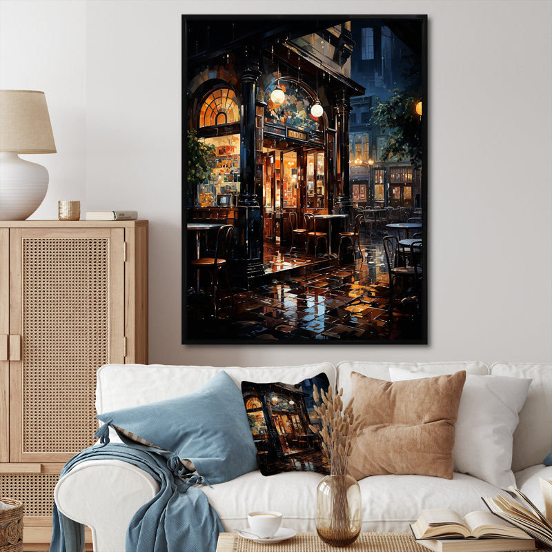 Night Jazz Serenade 5 - Jukeboxes, art mural, Cadre flottant noir, H 44 po x l 34 po x P 1,5 po