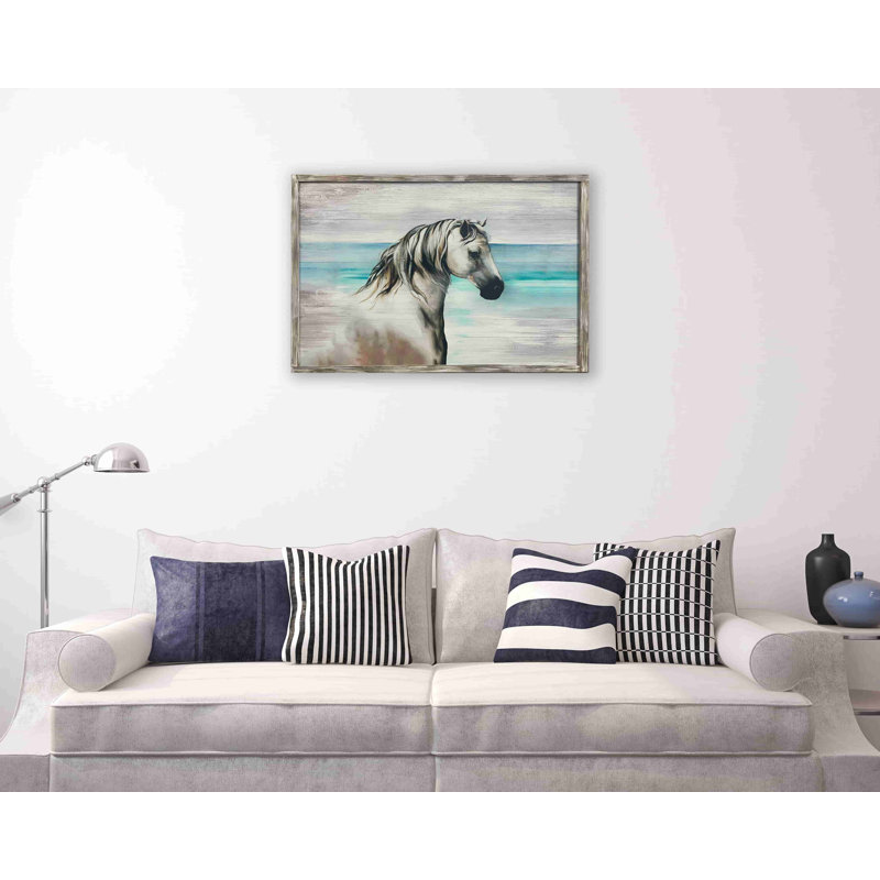 " Long-Maned White Horse ", 24" H x 36" W x 1.5" D